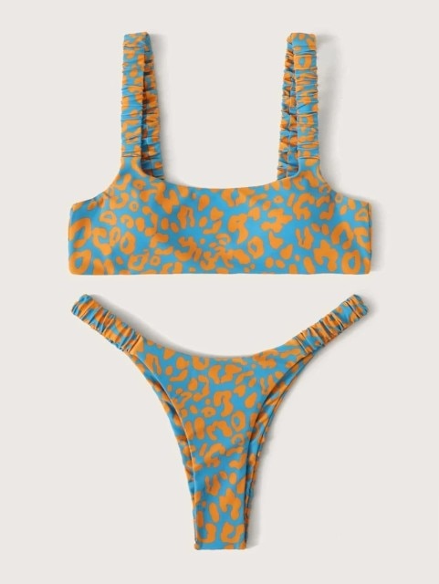 Orange Leopard Thong Bikini
